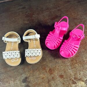 Self Esteem White Heart Strap Sandals and Place Hot Pink Jelly Sandals Toddler 6